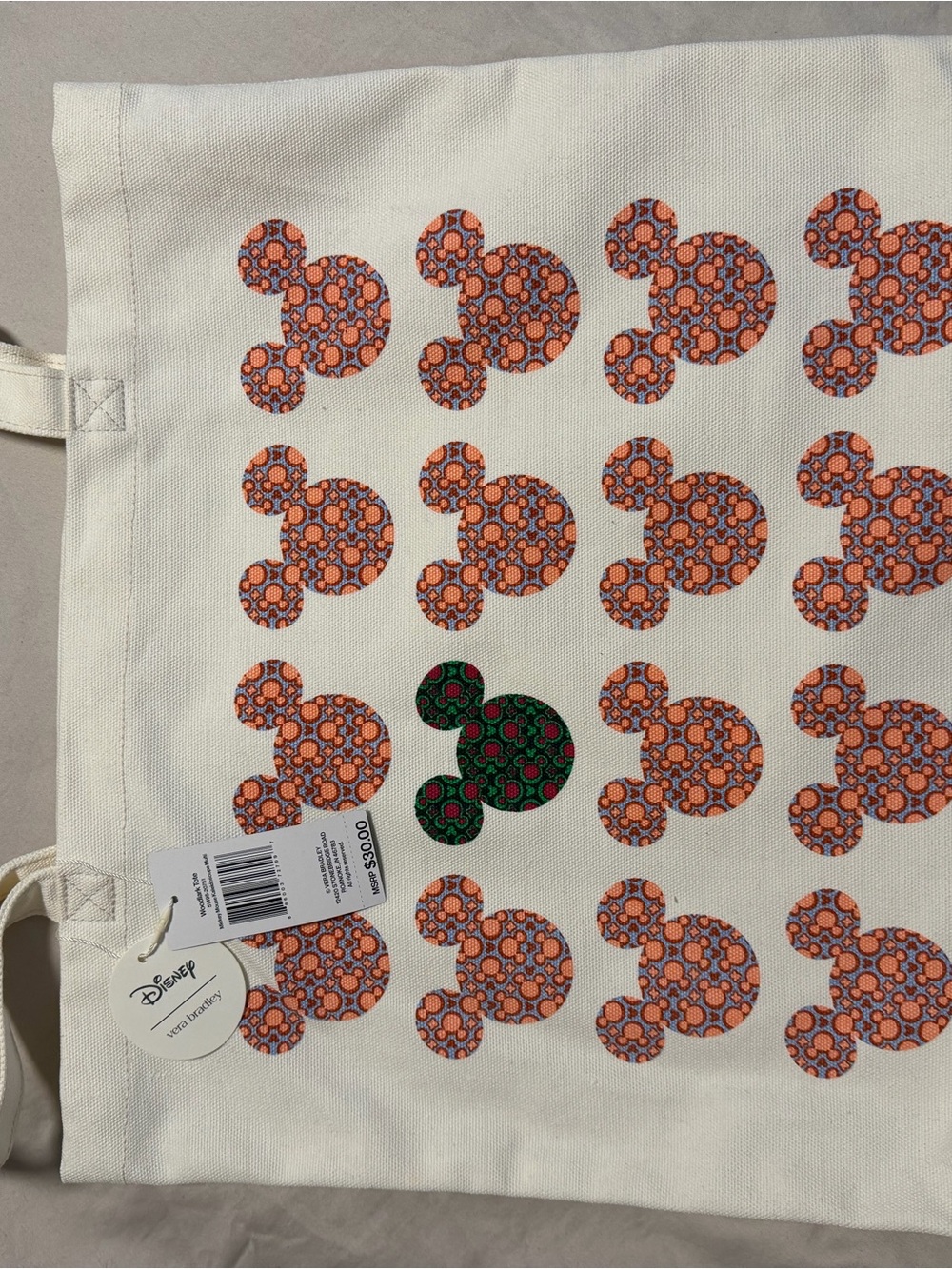 Disney Vera Bradley Canvas Tote with Orange Patterned Mickeys